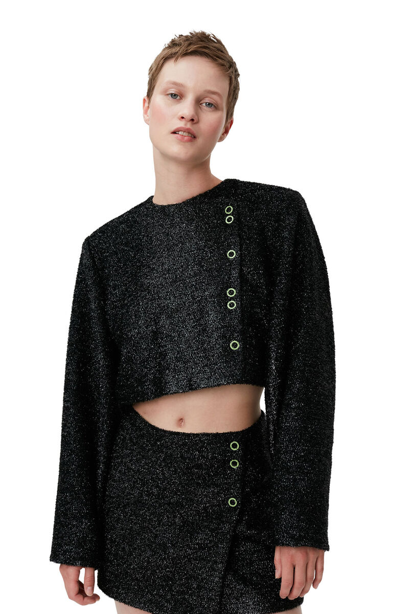 Sparkle Cropped Blazer, in colour Black - 3 - GANNI