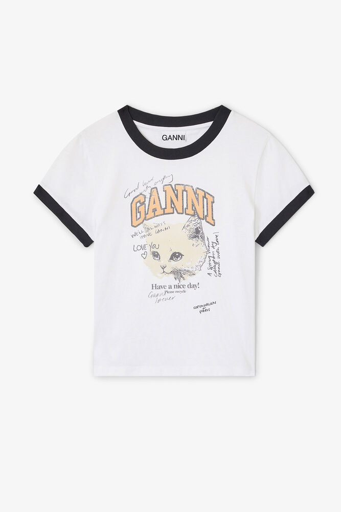White Cropped Kitty T-shirt, Bright White