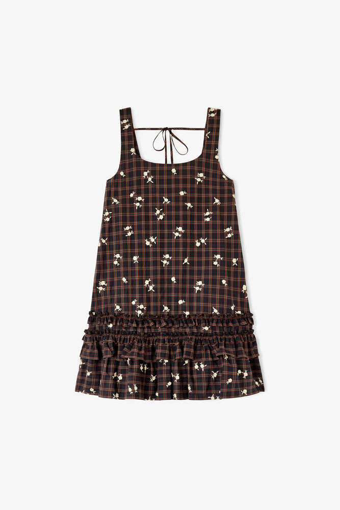 Dress in Printed Check, Cappuccino