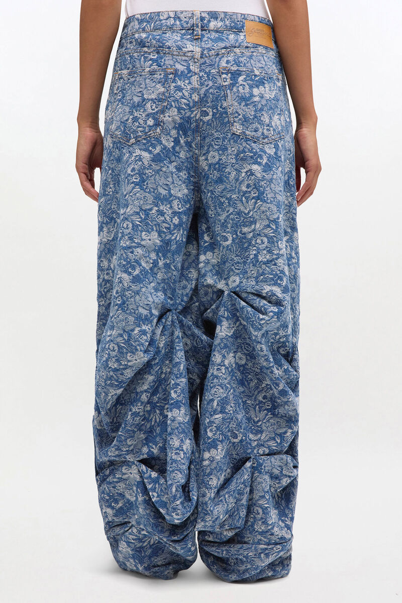 Blue Tapestry Draped Jeans, Cotton, in colour Mid Blue Stone - 3 - GANNI
