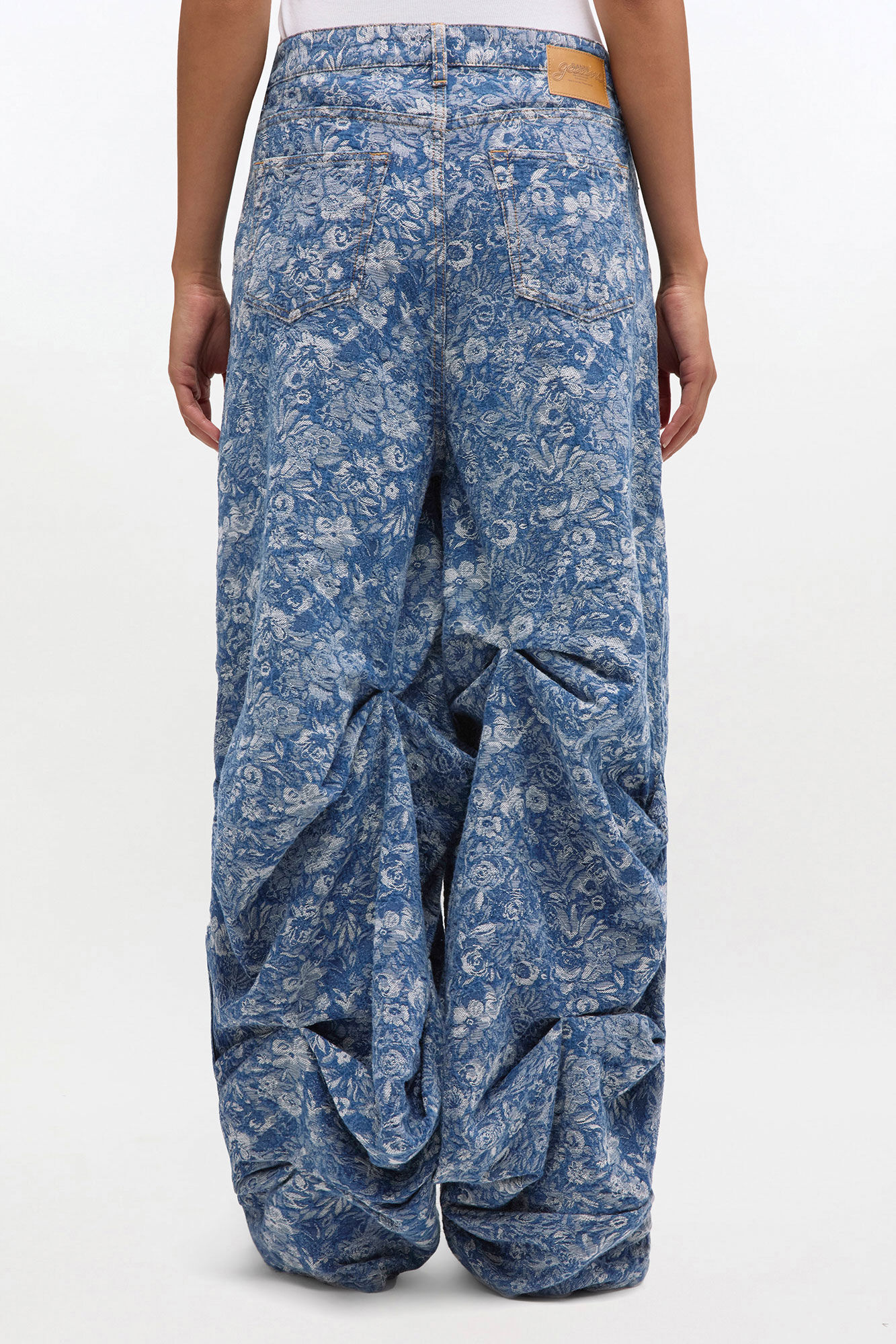 Blue Tapestry Draped Jeans, Cotton, in colour Mid Blue Stone - 3 - GANNI