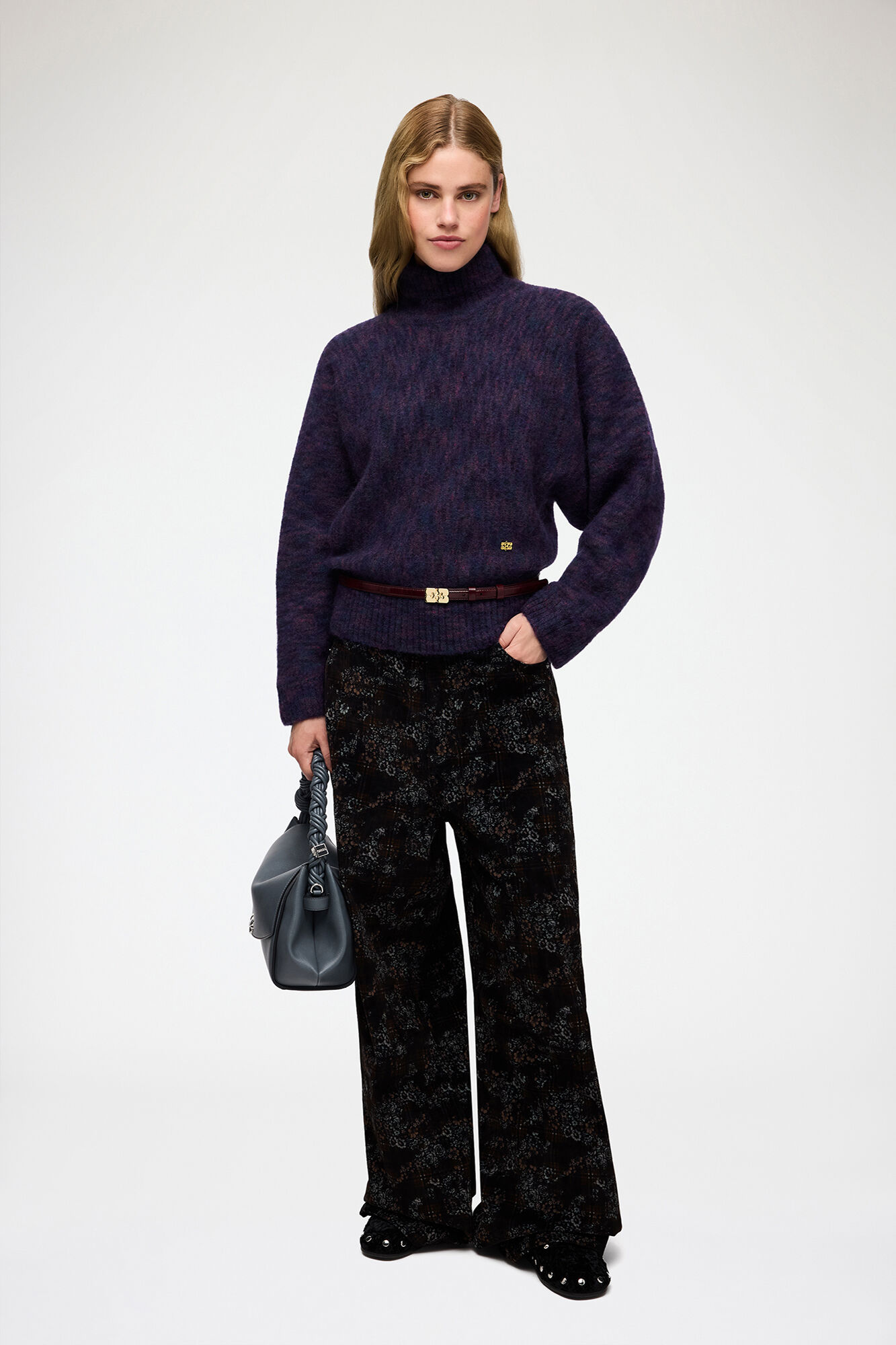 Turtleneck in Brushed Mohair, Wool, in colour Bright Violet - 2 - GANNI