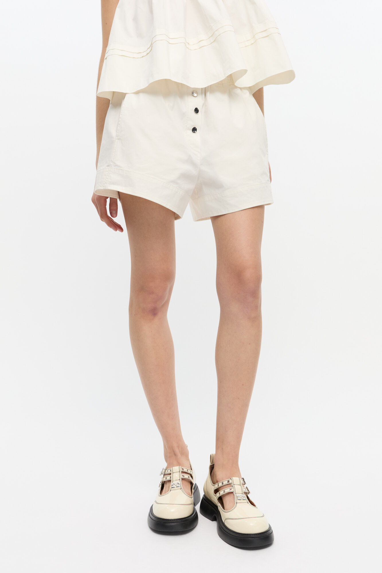 White Cotton Shorts, Elastane, in colour Egret - 2 - GANNI