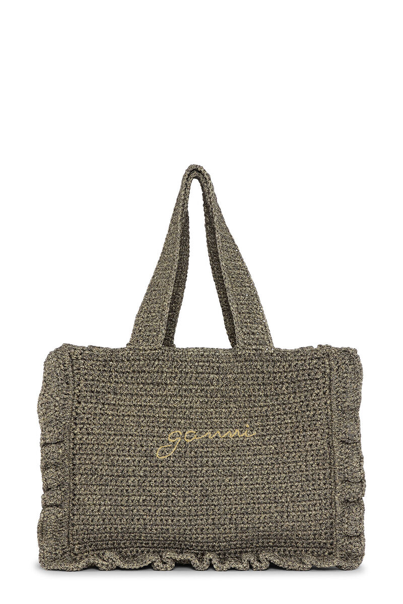 Cotton Crochet Frill Tote Bag , Cotton, in colour Black - 1 - GANNI