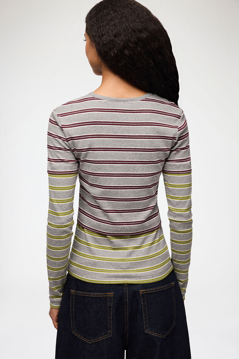 Long-sleeve Top in Double Stripe, Organic Cotton, in colour Port Royale - 3 - GANNI