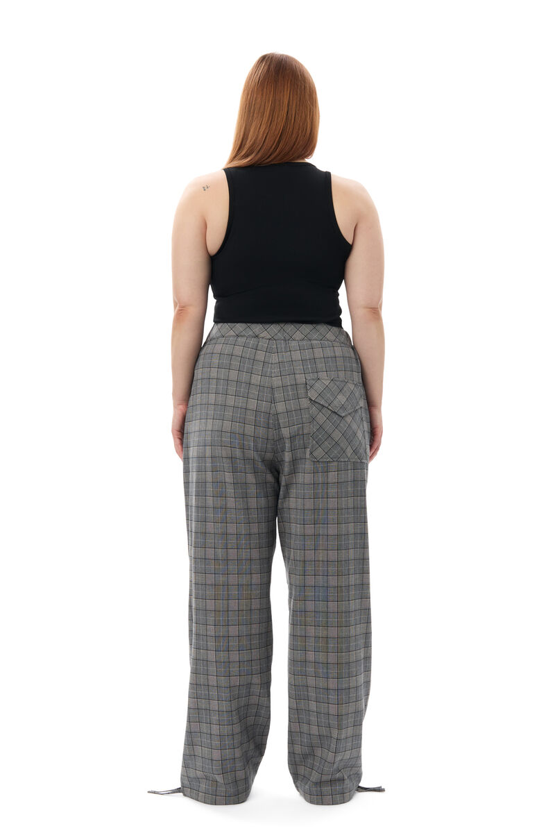 GANNI x Paloma Elsesser Check Mix Drawstring Trousers, Elastane, in colour Frost Gray - 3 - GANNI