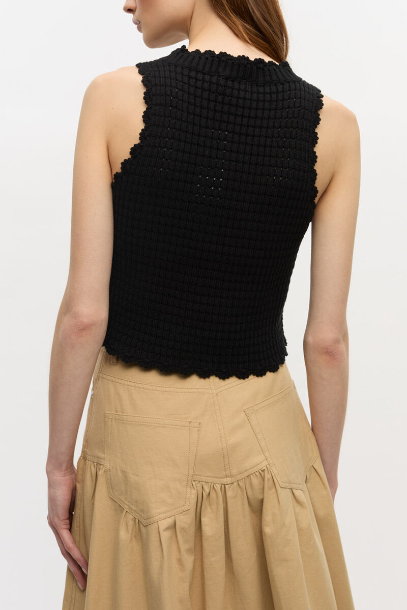 Black Textured Lace Knit Top, Organic Cotton, in colour Black - 4 - GANNI