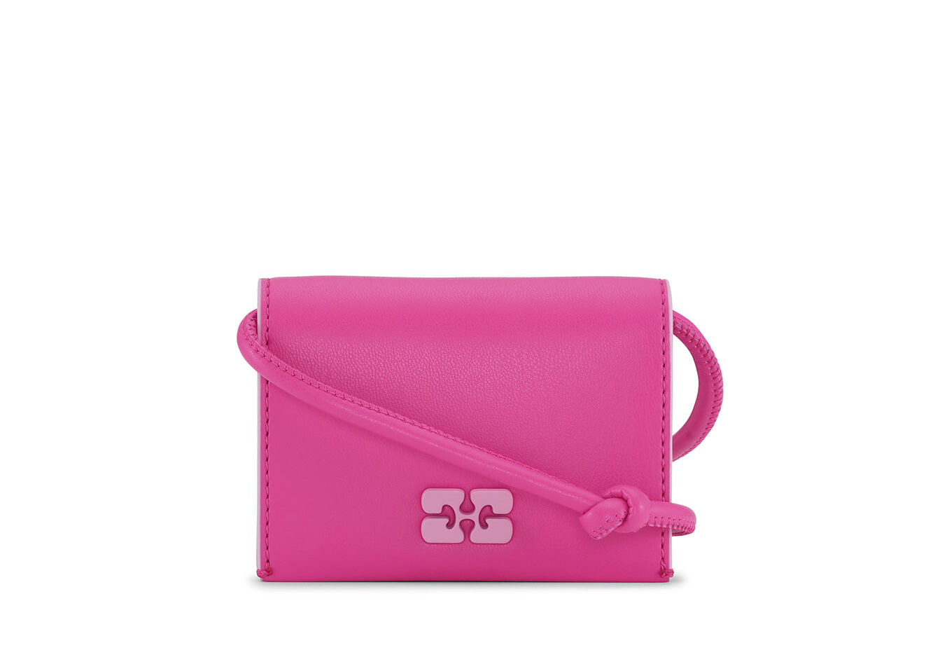 Pink GANNI Bou Wallet On Strap, Polyester, in colour Shocking Pink - 1 - GANNI