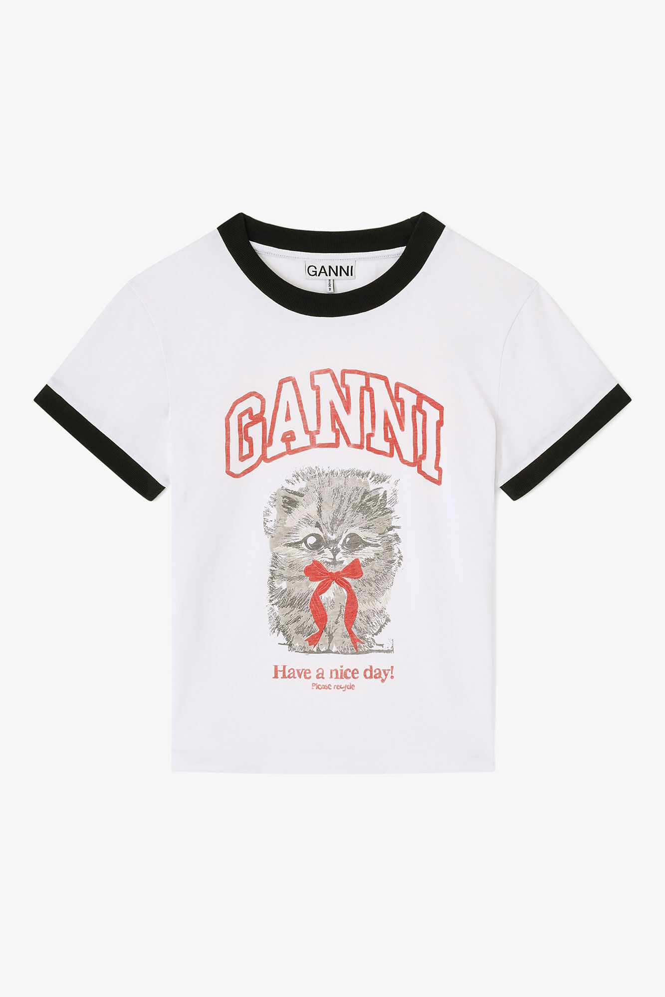 White Cropped Kitty T-shirt, in colour Bright White - 1 - GANNI