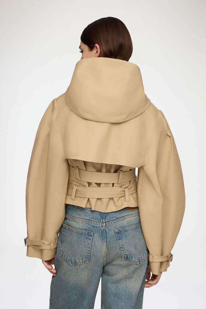 Veste trench en coton double, Organic Cotton, in colour Warm Sand - 3 - GANNI