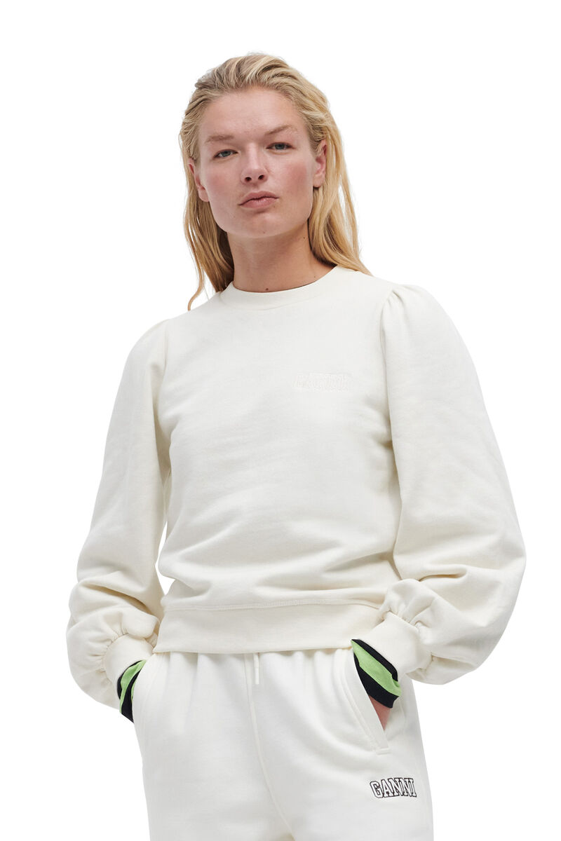 Software Isoli Puff Shoulder Sweatshirt, Organic Cotton, in colour Egret - 1 - GANNI