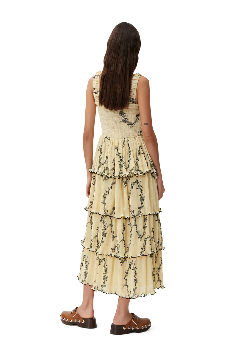 Tiered Midi Dress, Recycled Polyester, in colour Floral Shadow Flan - 5 - GANNI