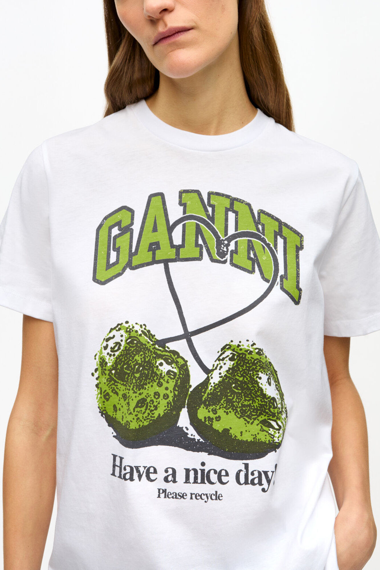 T-shirt basique d&eacute;contract&eacute; en jersey blanc avec cerise, Organic Cotton, in colour Bright White - 4 - GANNI