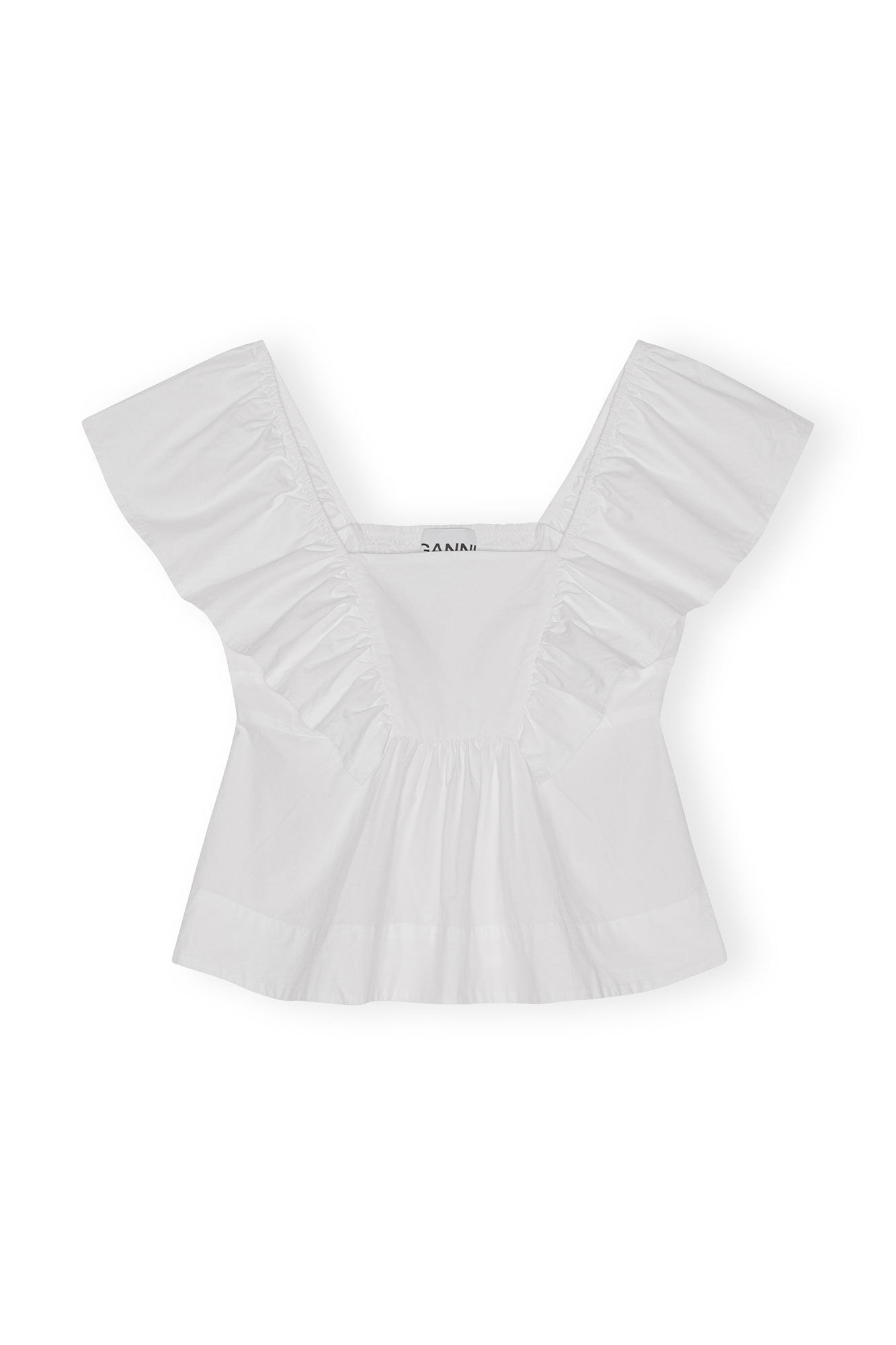 Cotton Poplin Ruffle Blouse, Cotton, in colour Bright White - 1 - GANNI