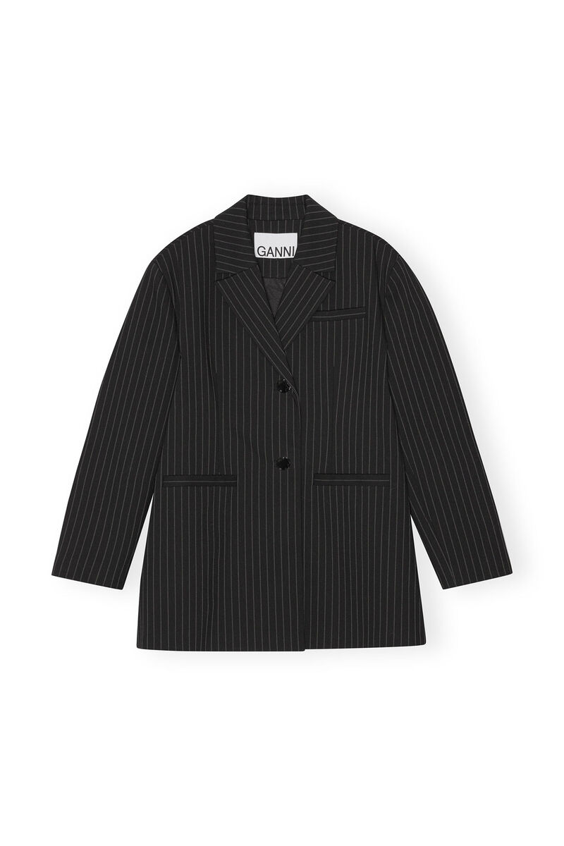 Stretch Striped Oversized Blazer, Elastane, in colour Black - 1 - GANNI