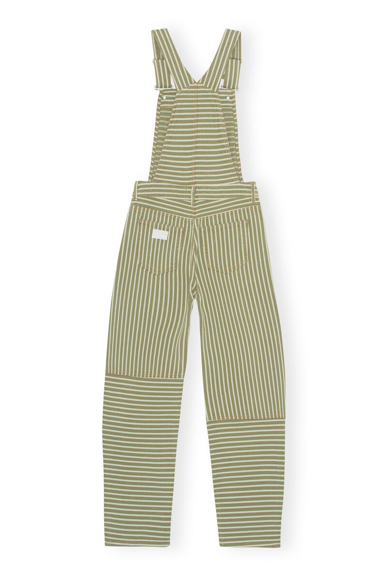 Stripe Denim Overalls, Cotton, in colour Stripe Loden Green - 2 - GANNI