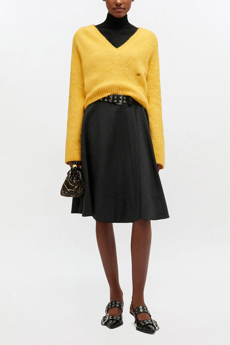 Yellow V-neck Jumper, Alpaca, in colour Blazing Yellow - 2 - GANNI