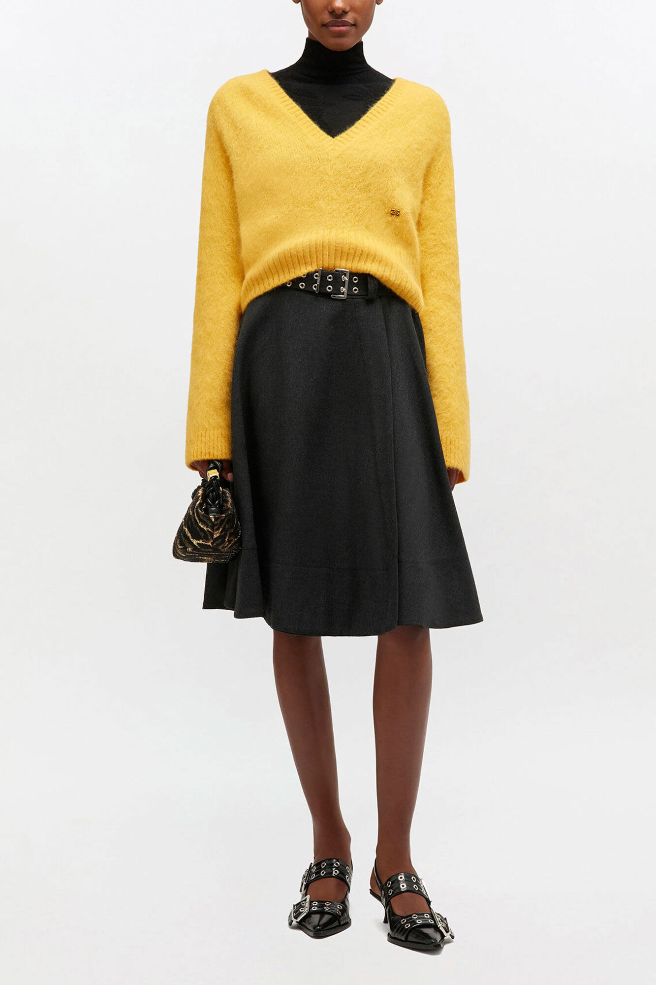 Yellow V-neck Jumper, Alpaca, in colour Blazing Yellow - 2 - GANNI