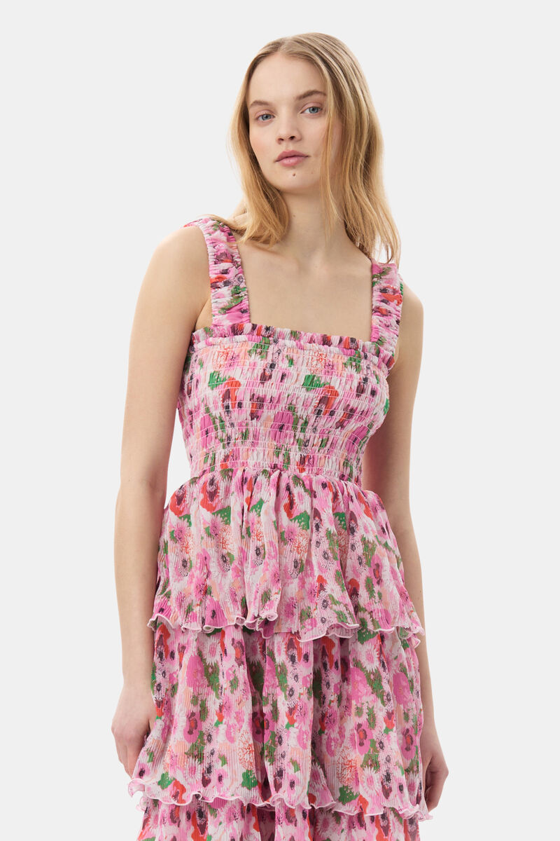 Pleated Georgette Smock Midi Dress, Recycled Polyester, in colour Sugar Plum - 2 - GANNI