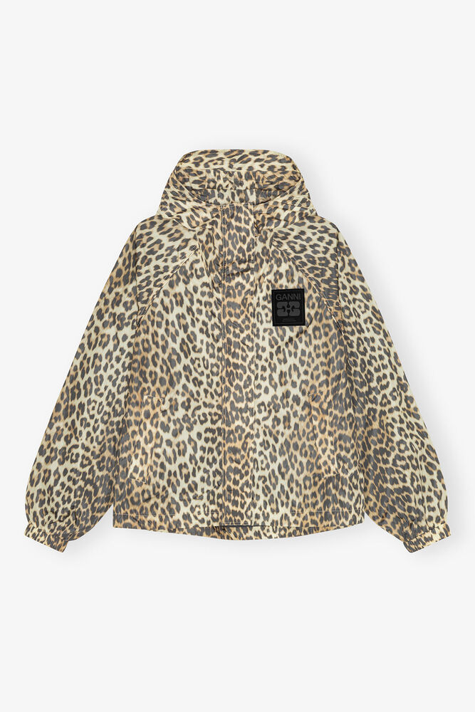Leopard Print Nylon Jacket, Almond Milk