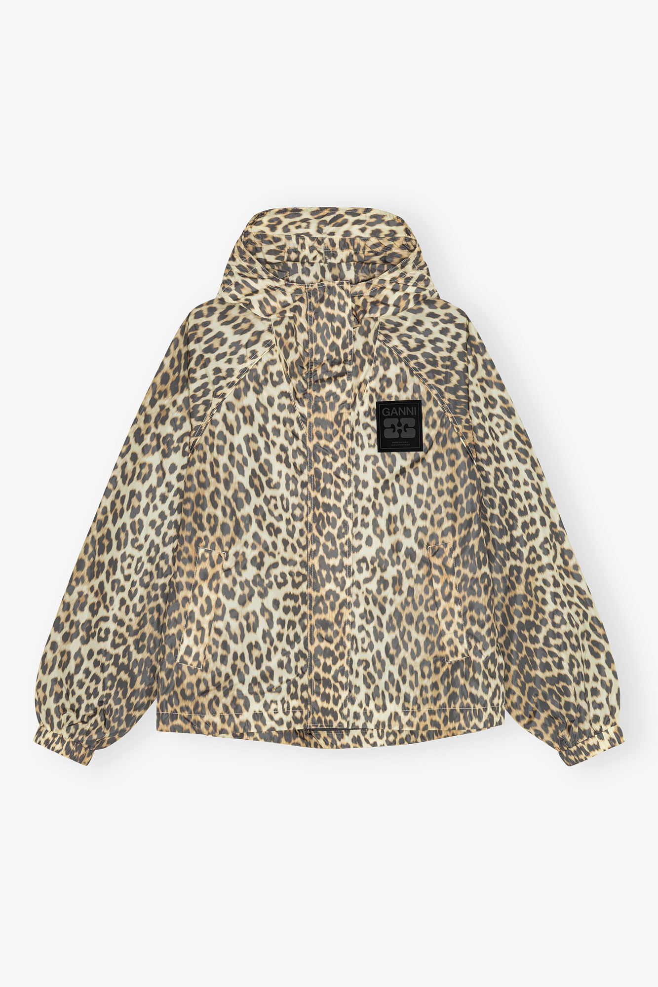 Leopard Print Nylon Jacket, Nylon, in colour Almond Milk - 1 - GANNI