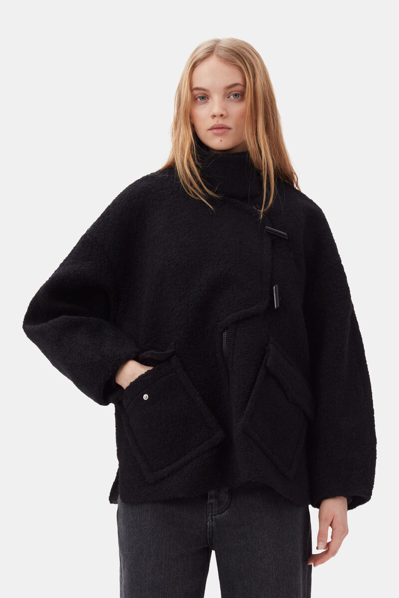 Black Boucle Jacket, Polyester, in colour Black - 1 - GANNI