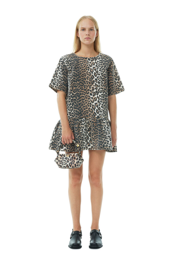 GANNI Leopard Open-back Mini Denim Dress