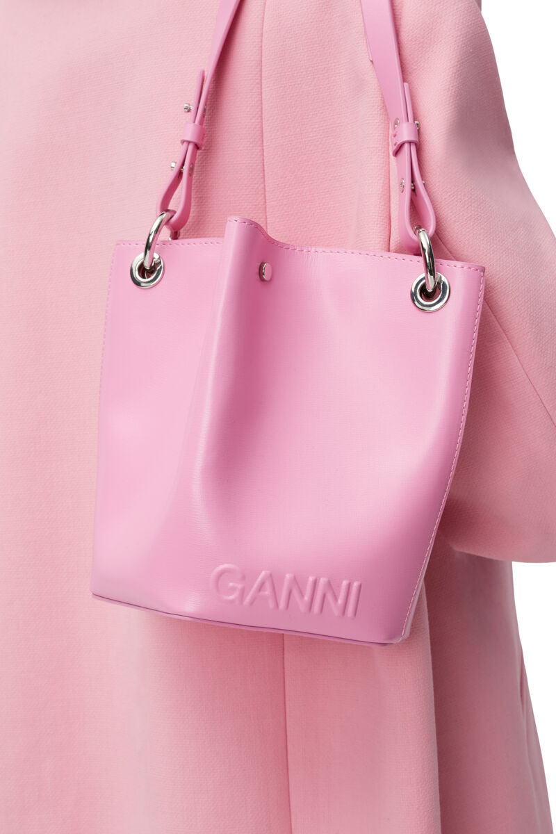Diamond Bucket Bag, Leather, in colour Cyclamen - 3 - GANNI