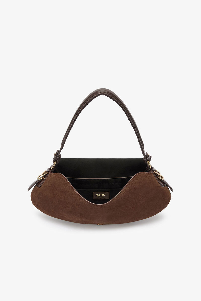 B-Kat Bag in Brown Suede, Recycled Leather, in colour Chicory Coffee - 3 - GANNI