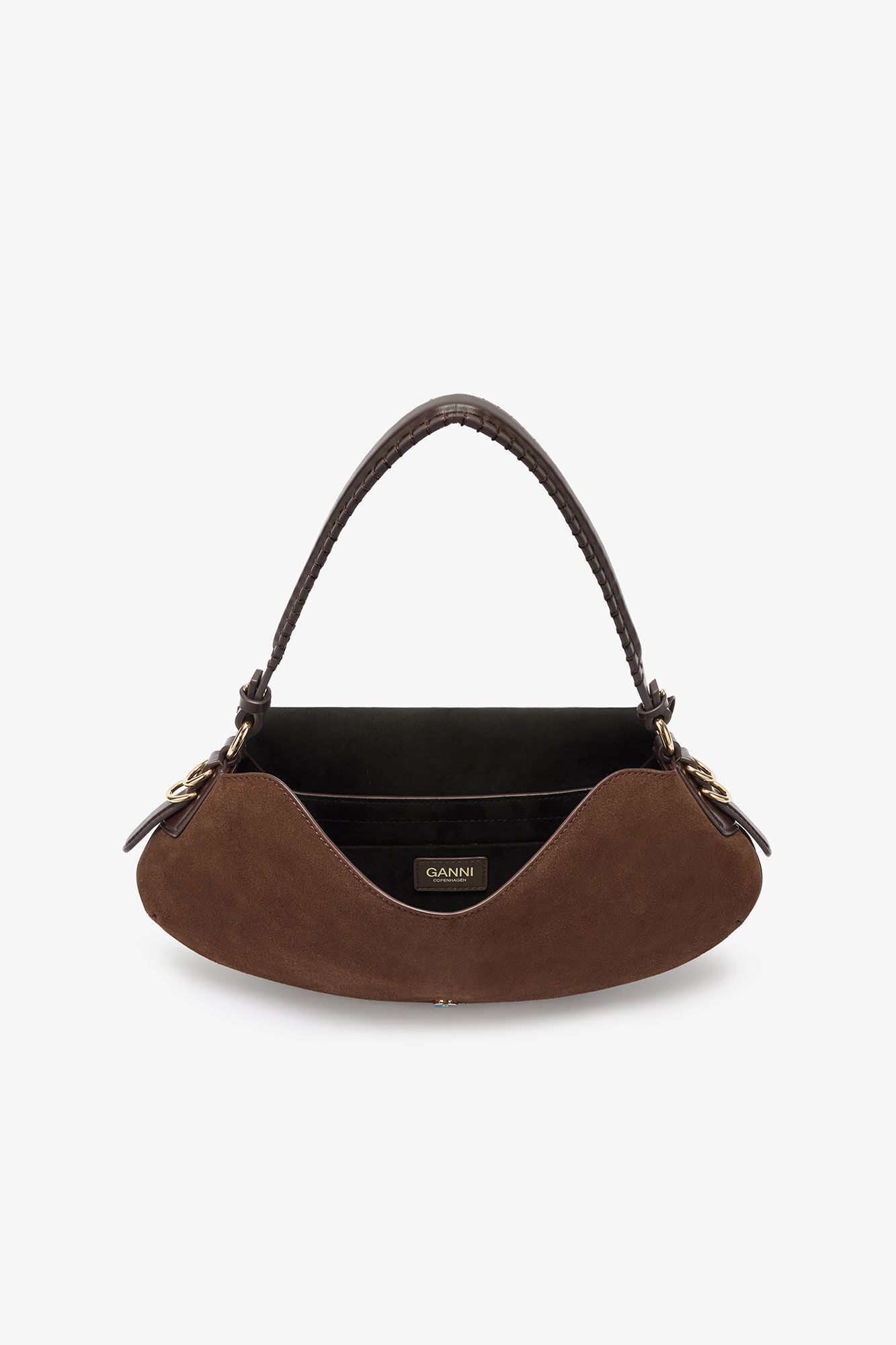 B-Kat Bag in Brown Suede, Recycled Leather, in colour Chicory Coffee - 3 - GANNI