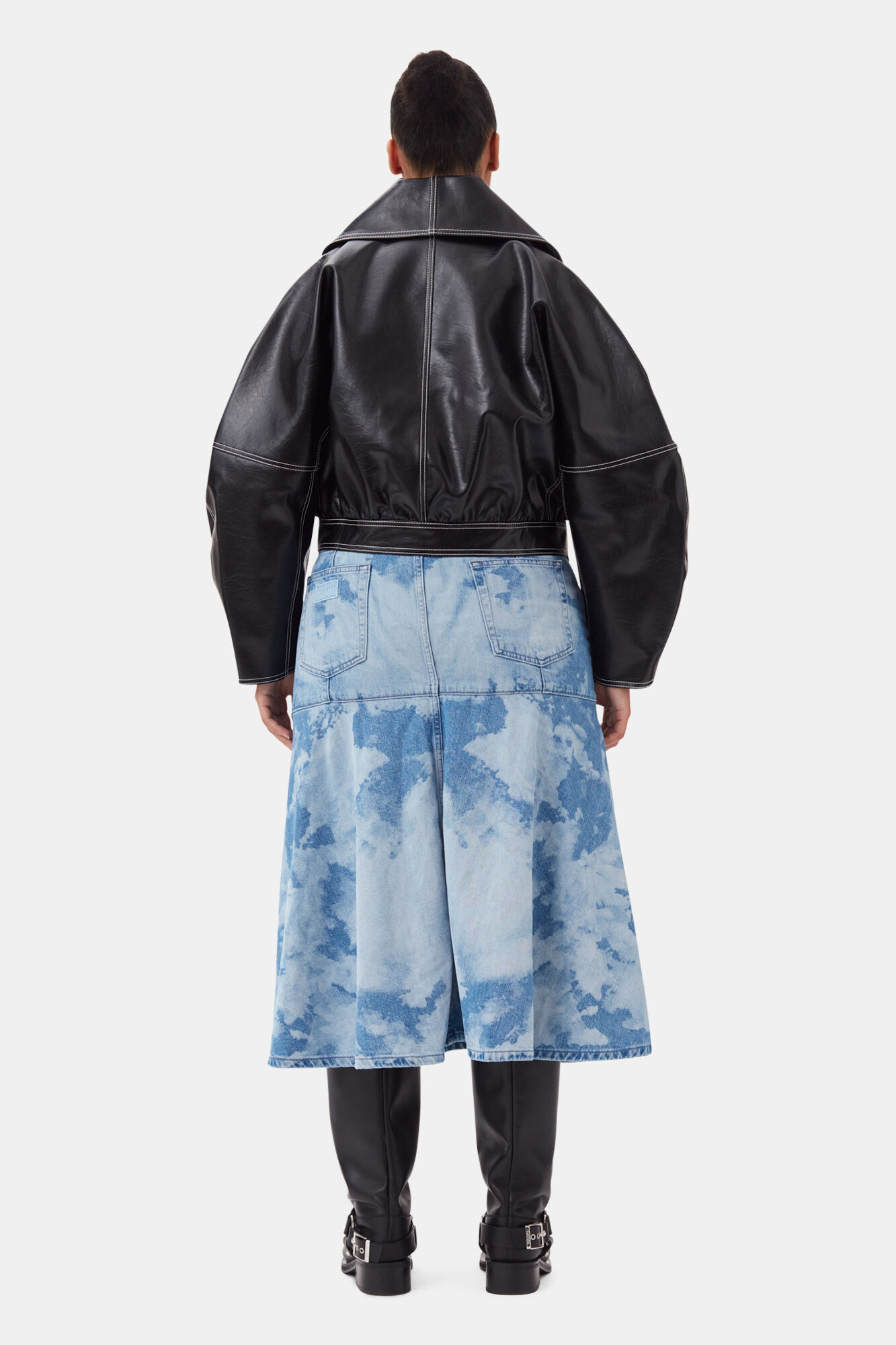 Blue Bleach Denim Flounce Midi Nederdel, Cotton, in colour Light Blue Stone - 7 - GANNI