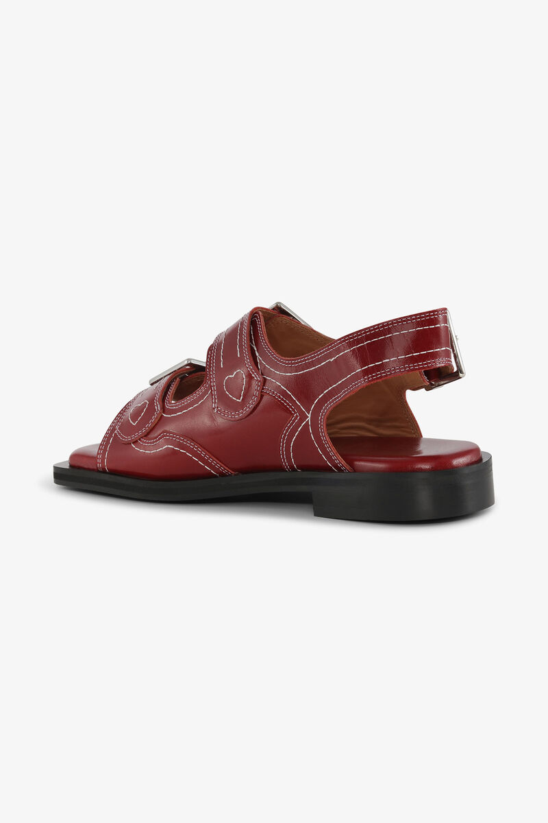 Embroidered Western Sandals, Calf Leather, in colour Barbados Cherry - 3 - GANNI