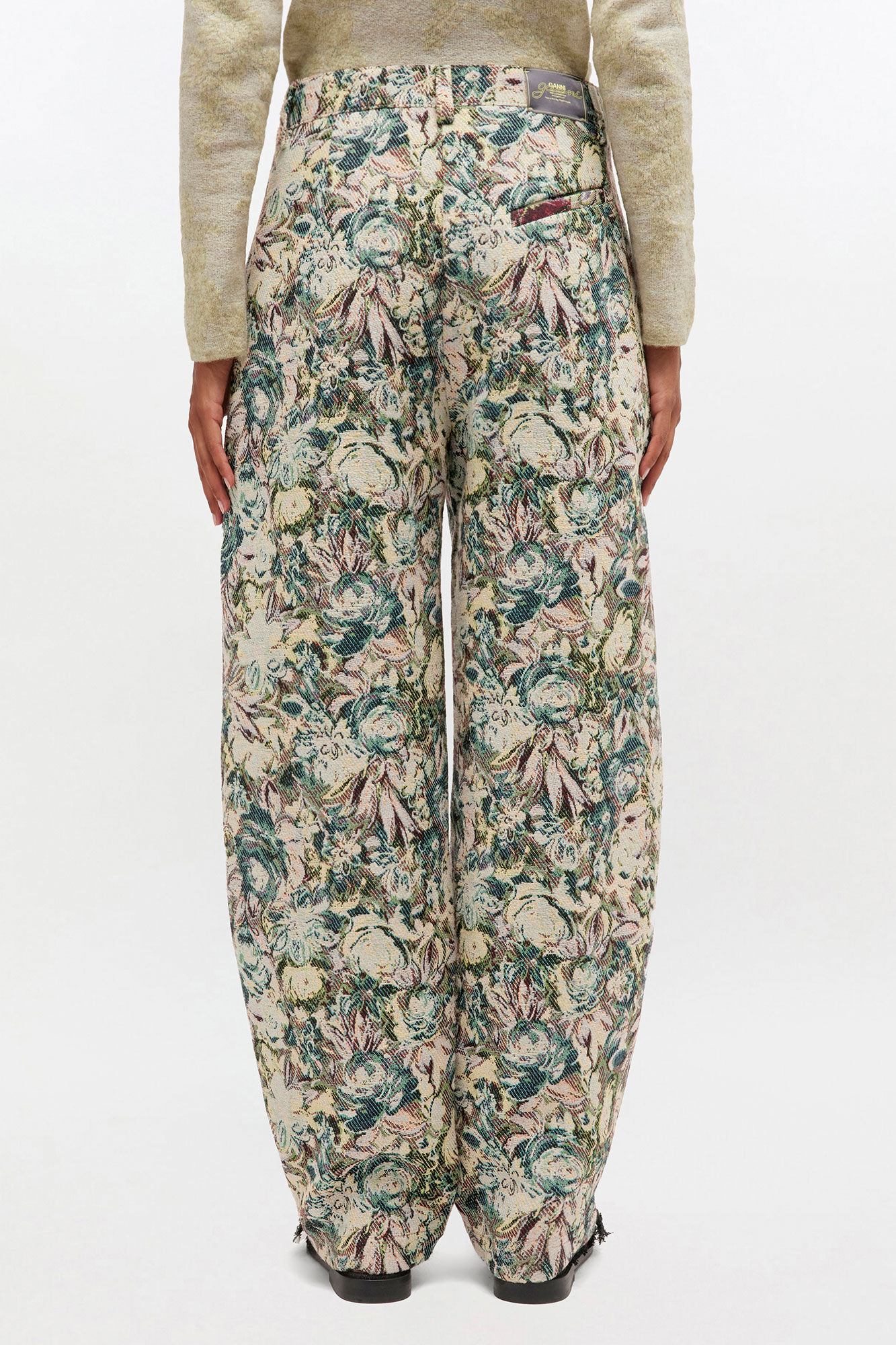 Tapestry Curve Pants, Recycled Cotton, in colour Jadeite - 3 - GANNI