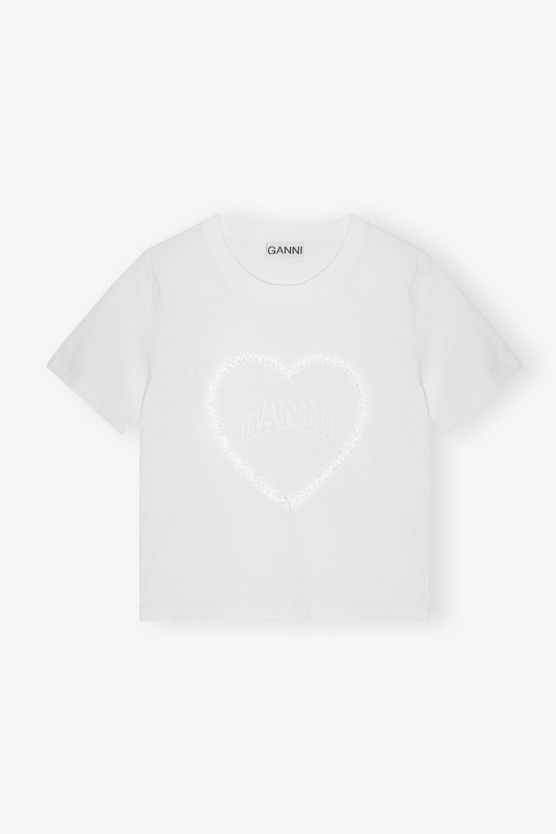 T-shirt court blanc avec c&oelig;ur, Organic Cotton, in colour Bright White - 1 - GANNI