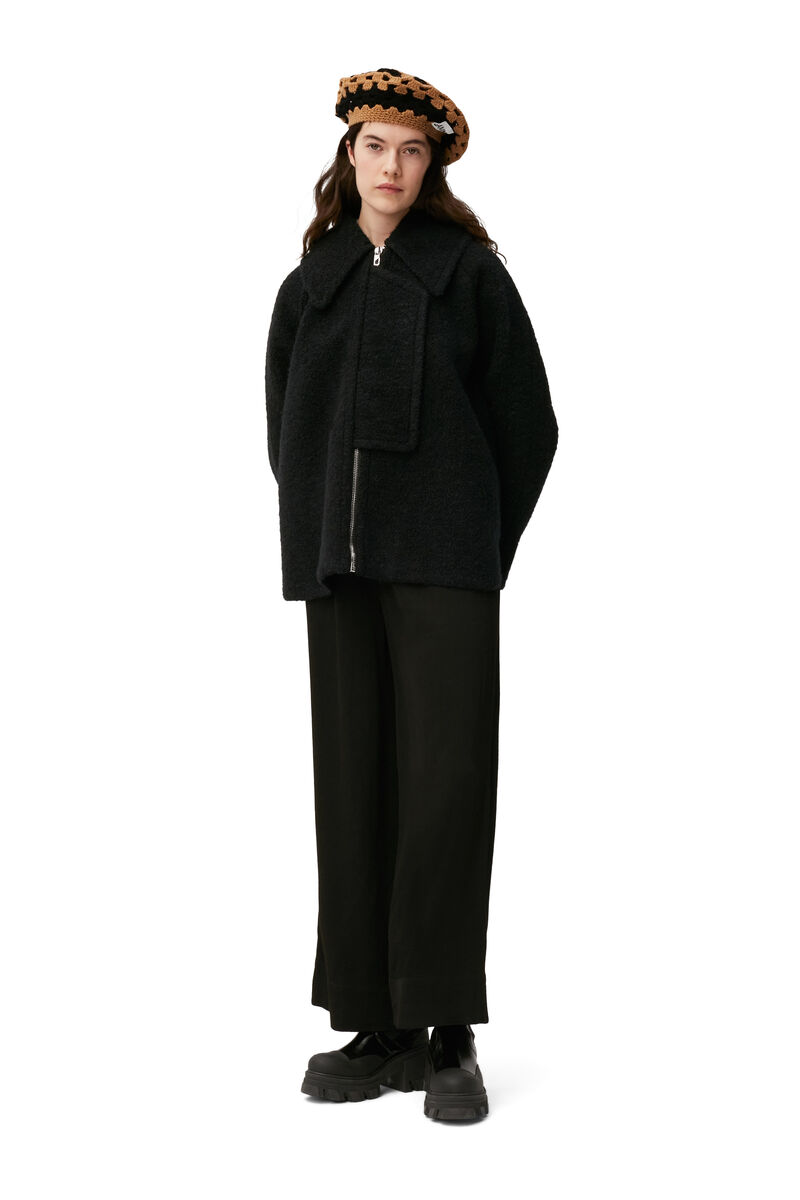 Boucle Wool Jacket, Polyester, in colour Black - 2 - GANNI