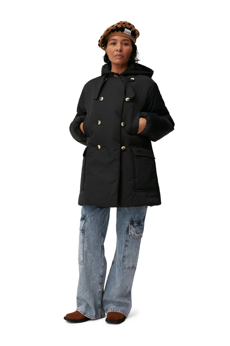 Shiny Midi Jacket , Recycled Polyester, in colour Black - 1 - GANNI