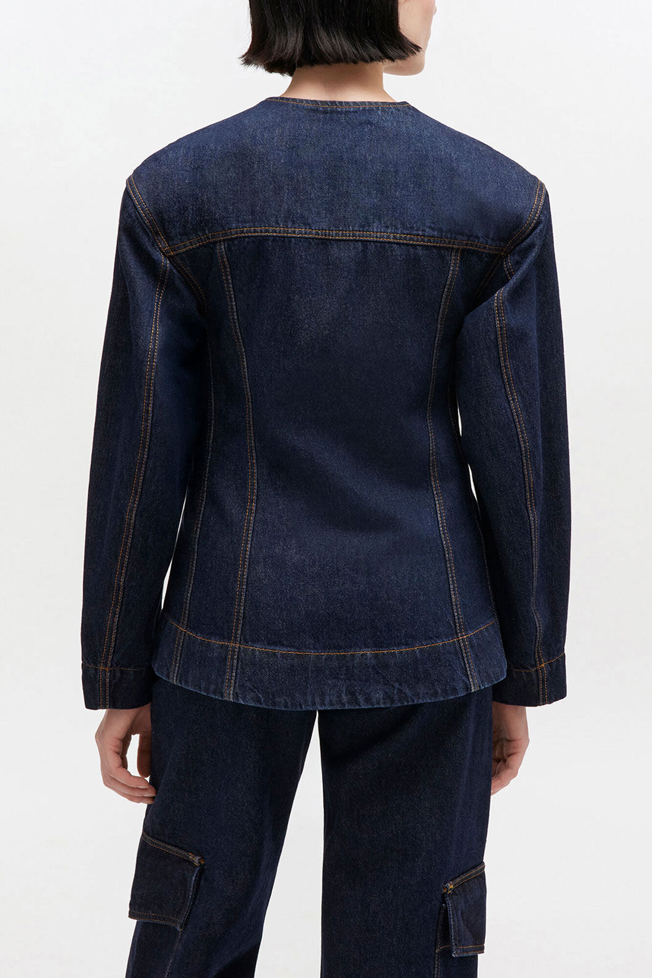 M&ouml;rksk&ouml;ljd denimkavaj, Organic Cotton, in colour Rinse - 3 - GANNI