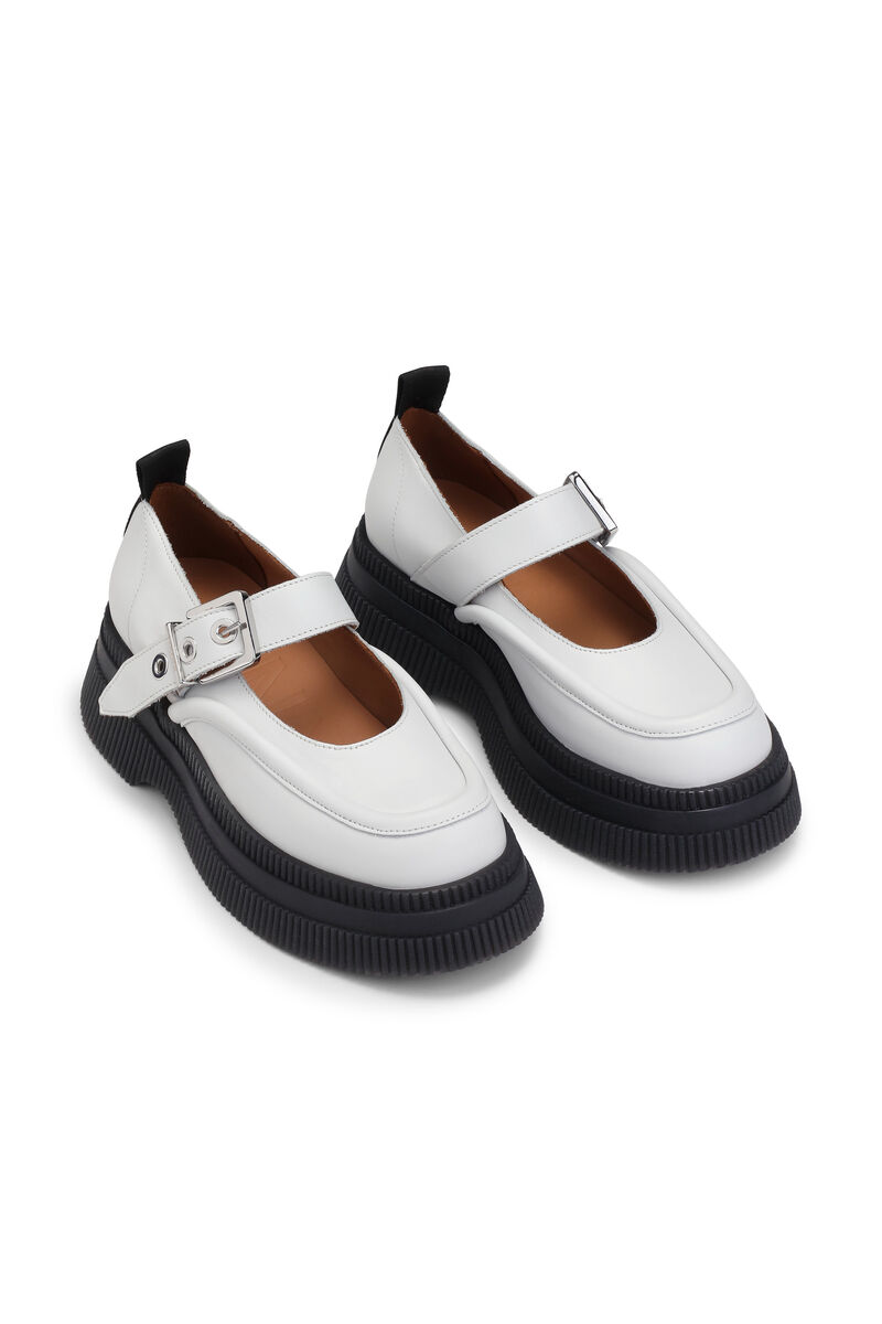 Creepers Mary Jane, Calf Leather, in colour Egret - 3 - GANNI