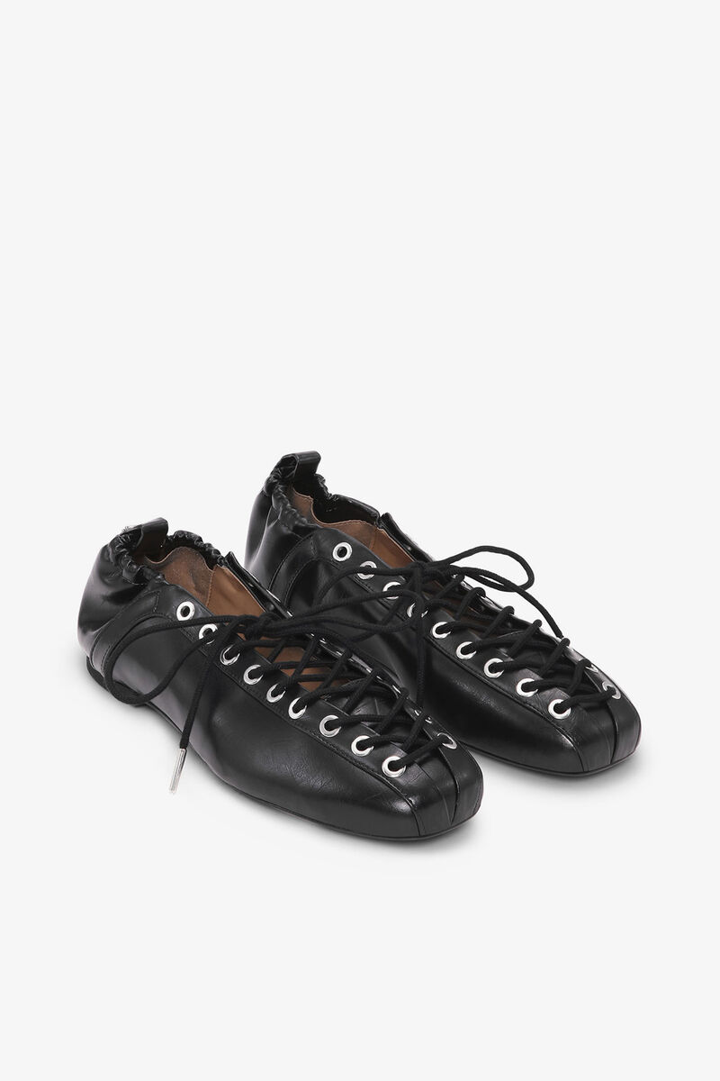 Lace-Up Ballerinas in Black Oleatex, Oleatex&trade;, in colour Black - 2 - GANNI