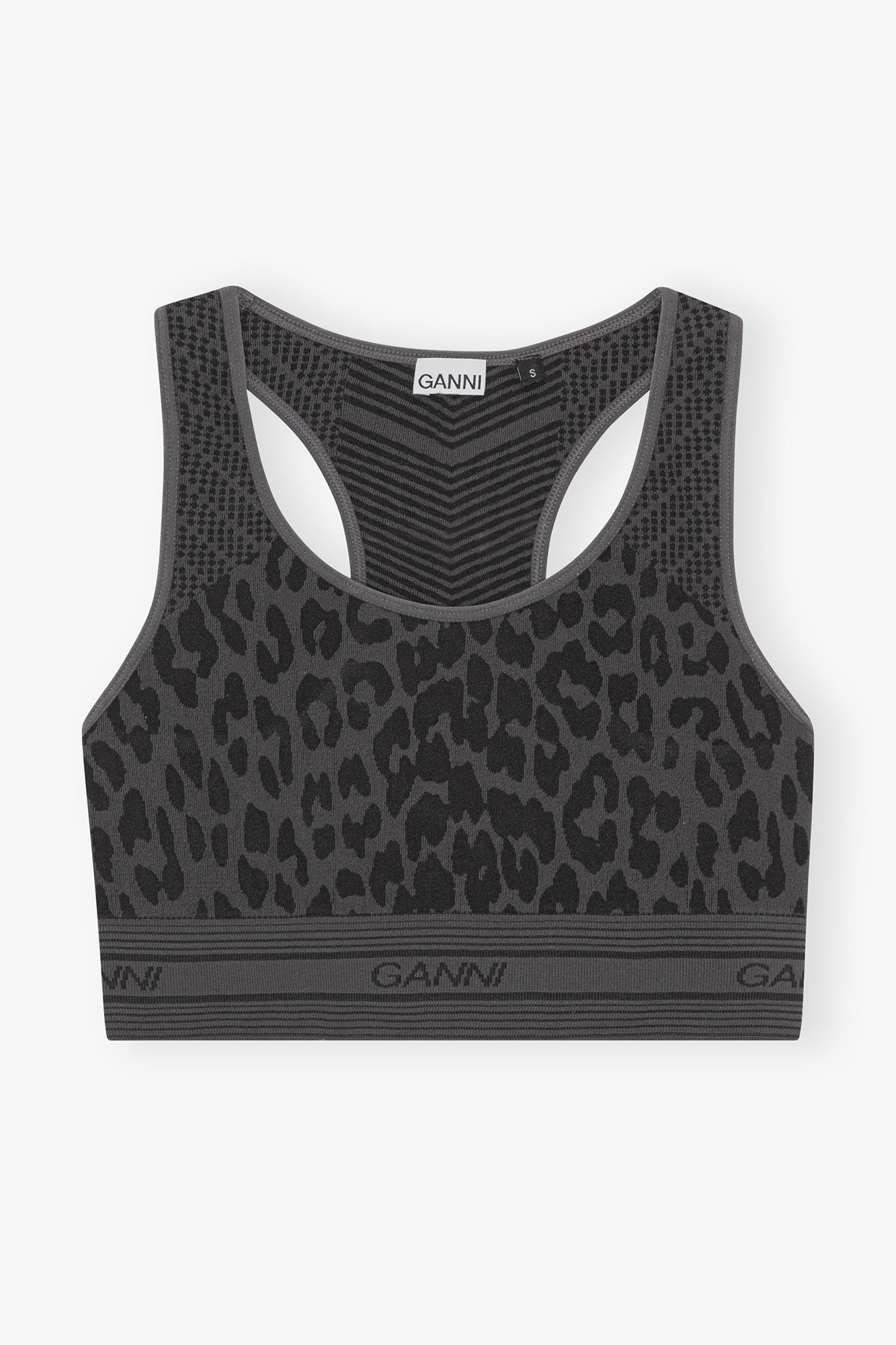 Sömlös jacquard-BH, Polyester, in colour Black - 1 - GANNI