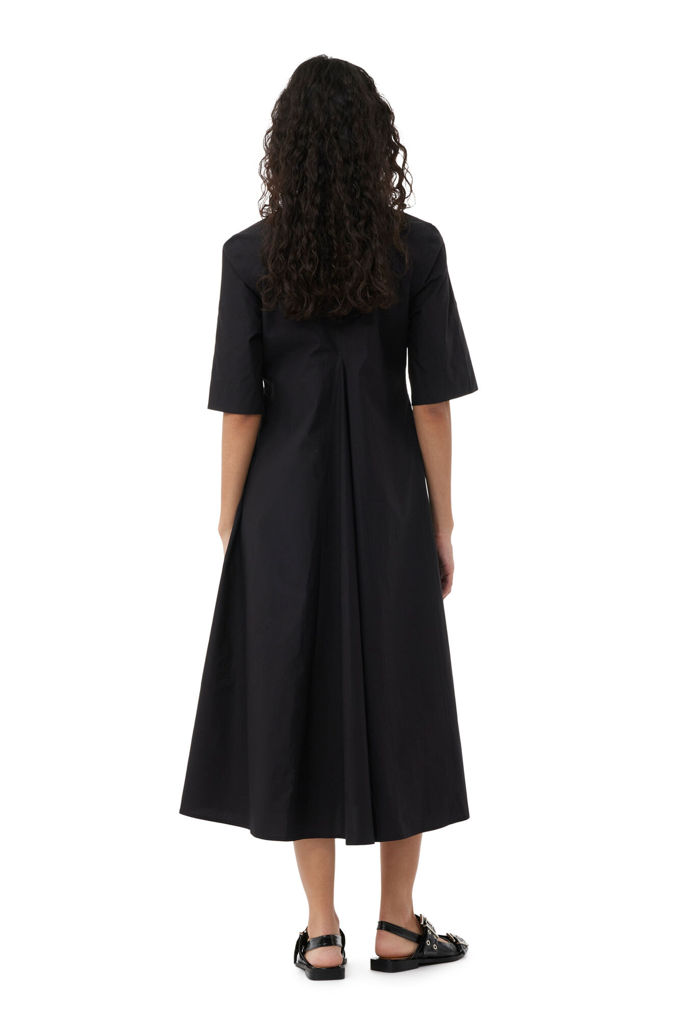 Exclusive Black Cotton Poplin Maxi Dress, Cotton, in colour Black - 2 - GANNI