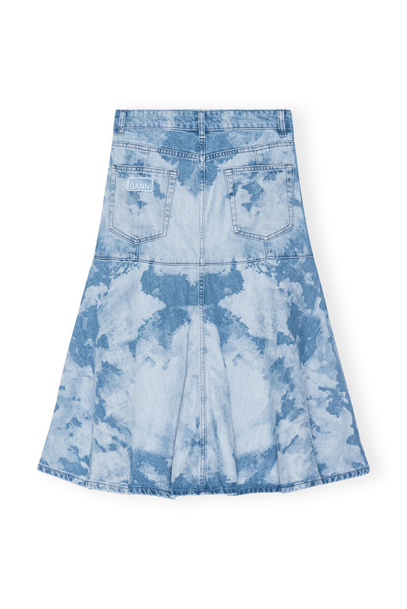 Blue Bleach Denim Flounce Midi kjol, Cotton, in colour Light Blue Stone - 2 - GANNI