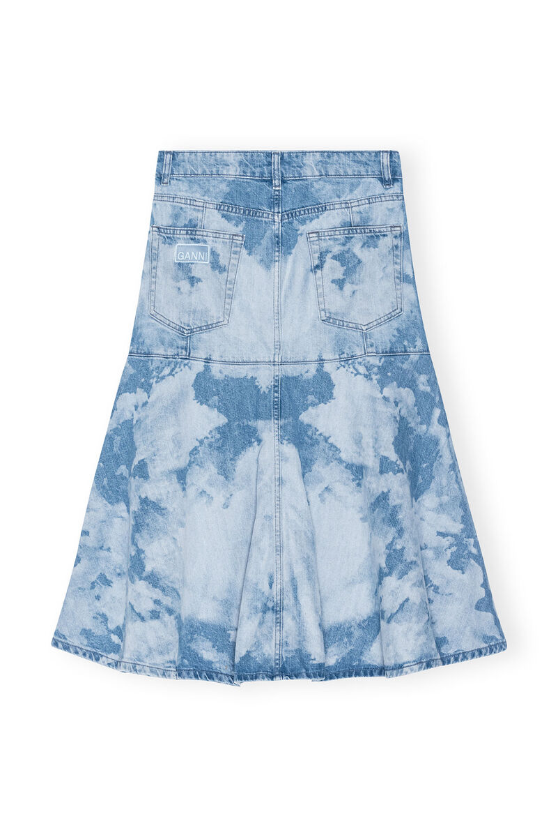 Blue Bleach Denim Flounce Midi Nederdel, Cotton, in colour Light Blue Stone - 2 - GANNI