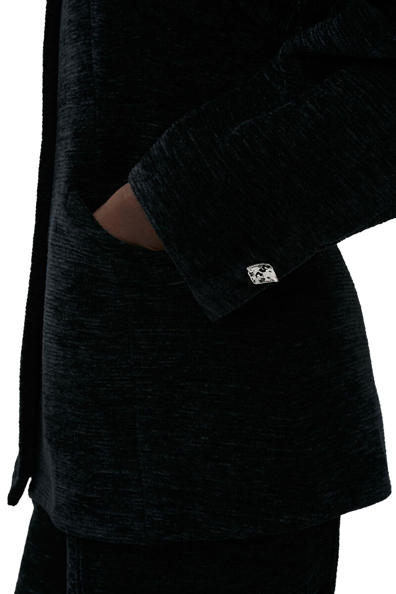Chenille Fitted Blazer, Cotton, in colour Black - 8 - GANNI