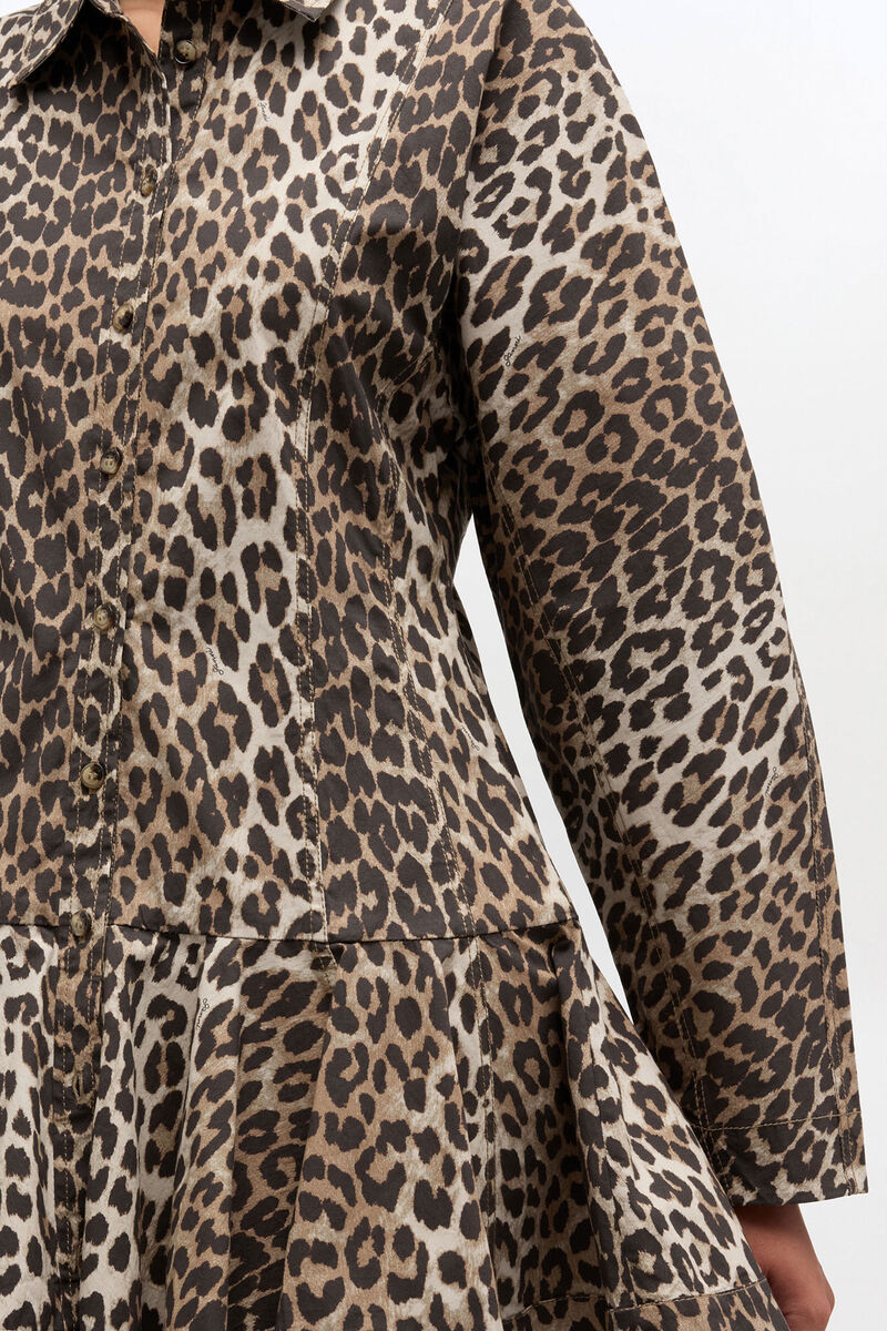 Leopard Shirt Dress, in colour Almond Milk - 3 - GANNI