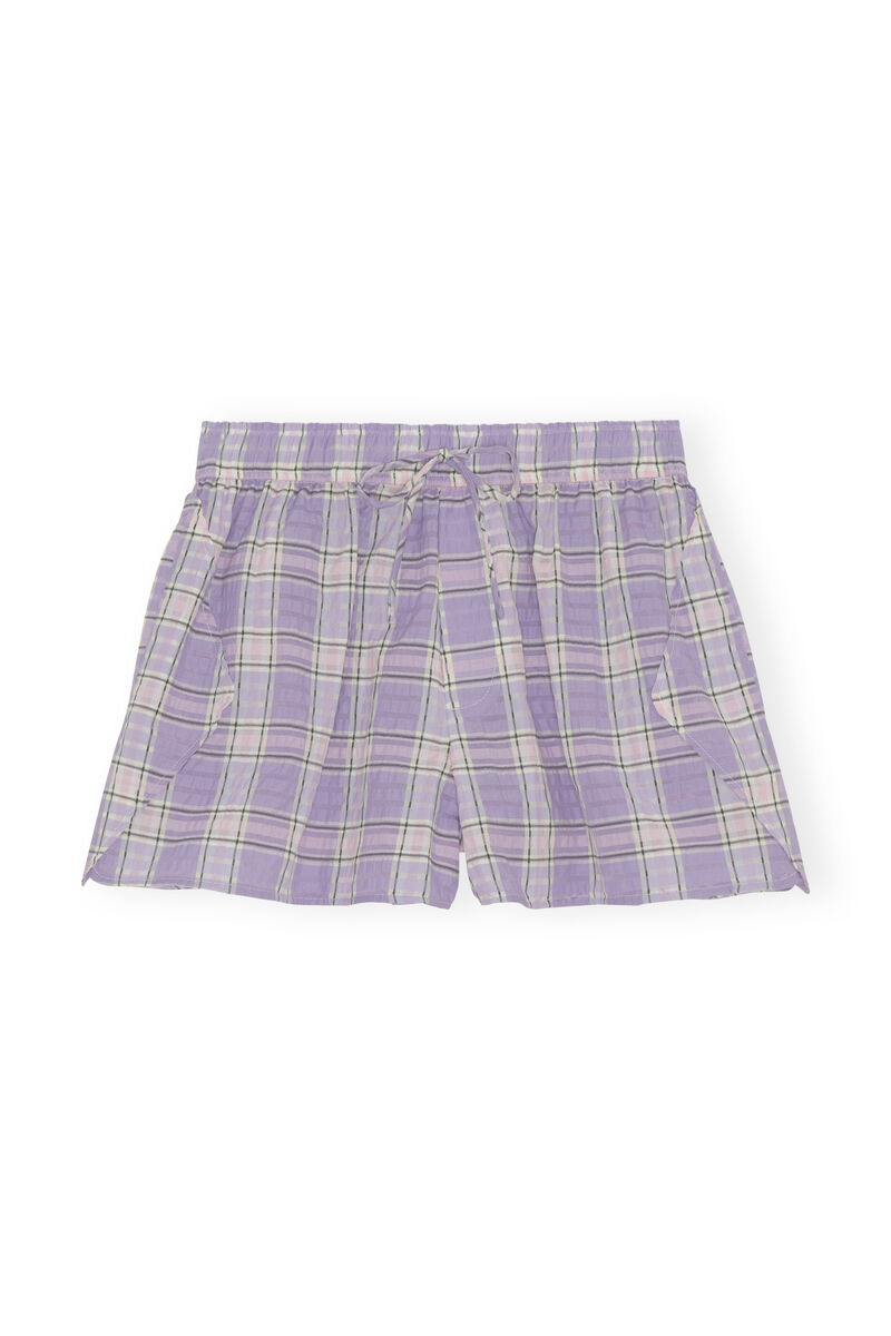Mini Seersucker Shorts, Cotton, in colour Check Persian Violet - 1 - GANNI