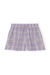 Mini Seersucker Shorts, Organic Cotton, in colour Check Persian Violet - 1 - GANNI