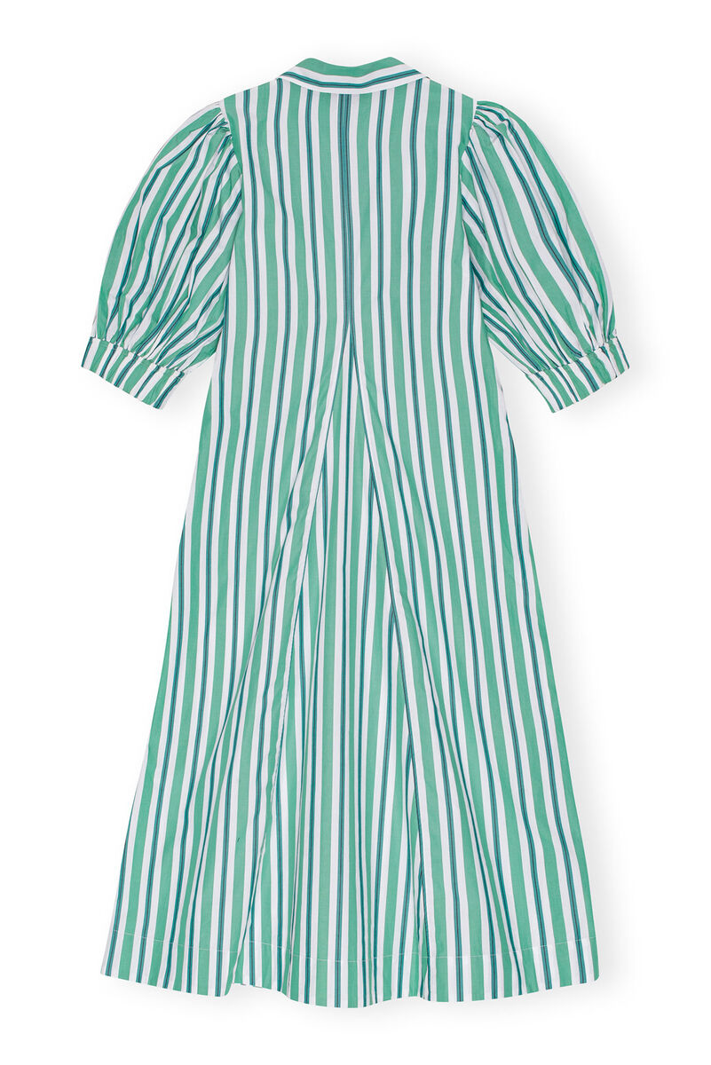 Green Striped Collar Long Dress, Cotton, in colour Creme de Menthe - 2 - GANNI