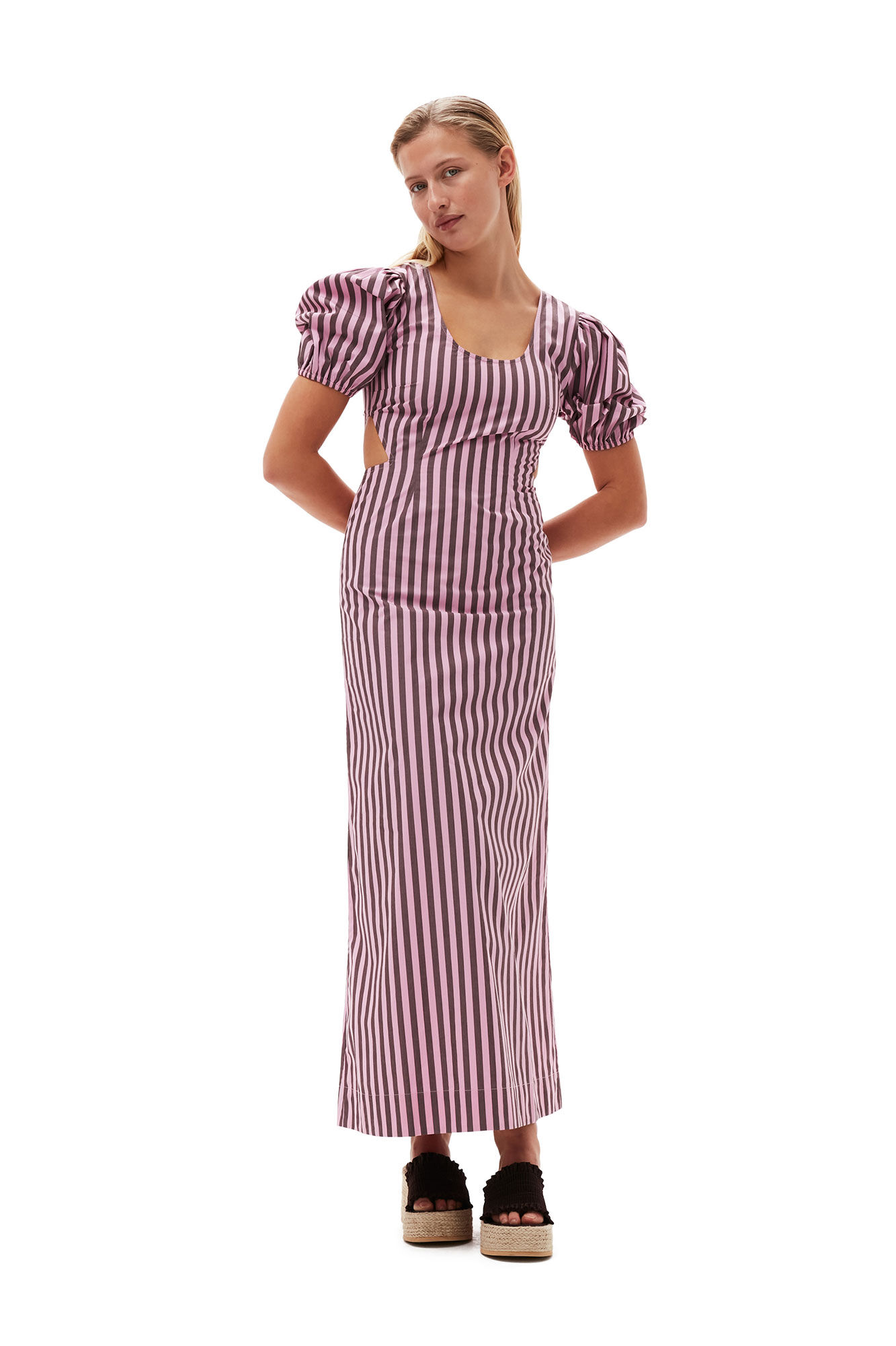 Ganni Striped Cotton Cutout Dress
