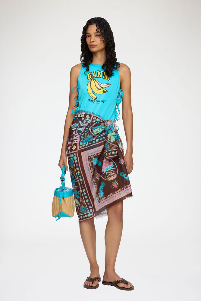 Pareu Scarf in Printed Cotton, Multicolour